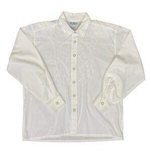 VTG Koret Womens M Embellished Pearl Button Blouse Embroidered Demure Western